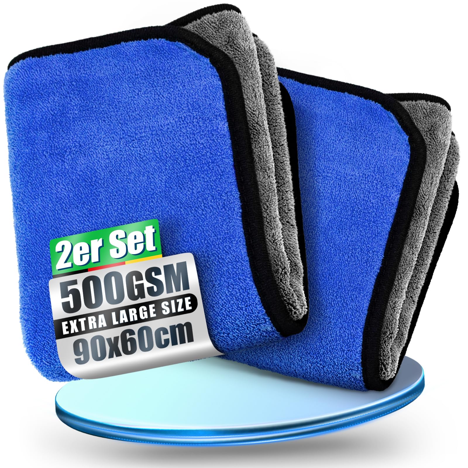 Airlab XXL Microfibre Car Drying Cloths 90 x 60 cm, Set of 2, Blue & Grey