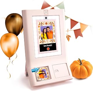 HP Sprocket Photo Booth Machine Color Instant Photo Printer, 10.1" Touchscreen, Ring Light, Custom Frames, 3x4" Photobooth Zink Paper, Pink