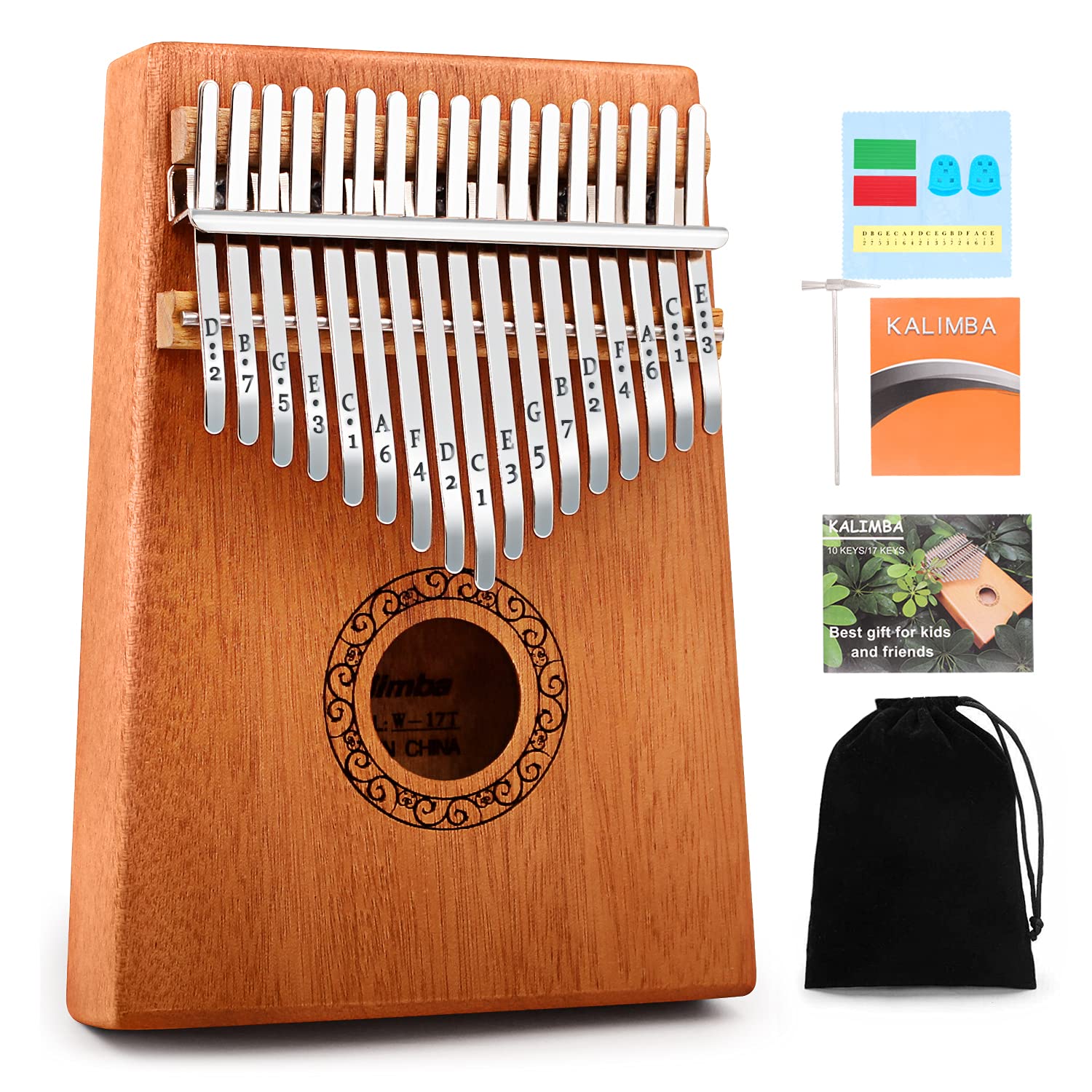 Kalimba Thumb Piano, YUNDIE Portable 17 Keys Mbira Finger Piano with Tune Hammer