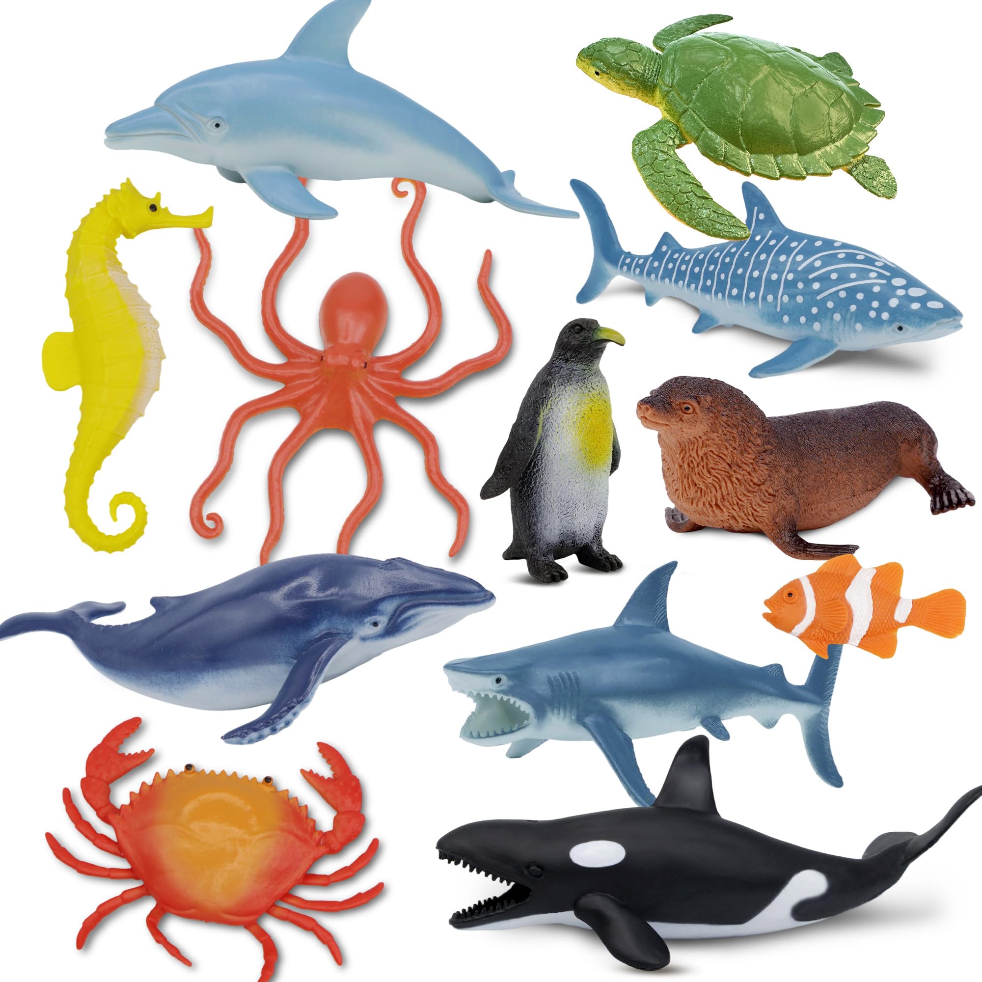 Beetots Ocean Sea Life Toy Figures Set for Kids, 12 PCS Realistic Marine Animals