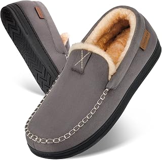 LongBay Mens Moccasin Slippers Memory Foam Warm House Shoes Indoor Outdoor