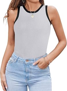 Zeagoo レディース タンクトップ レーサーバック クラウンネック カジュアル ベーシック リブ編み フィット ノースリーブ シャツ S-XXL