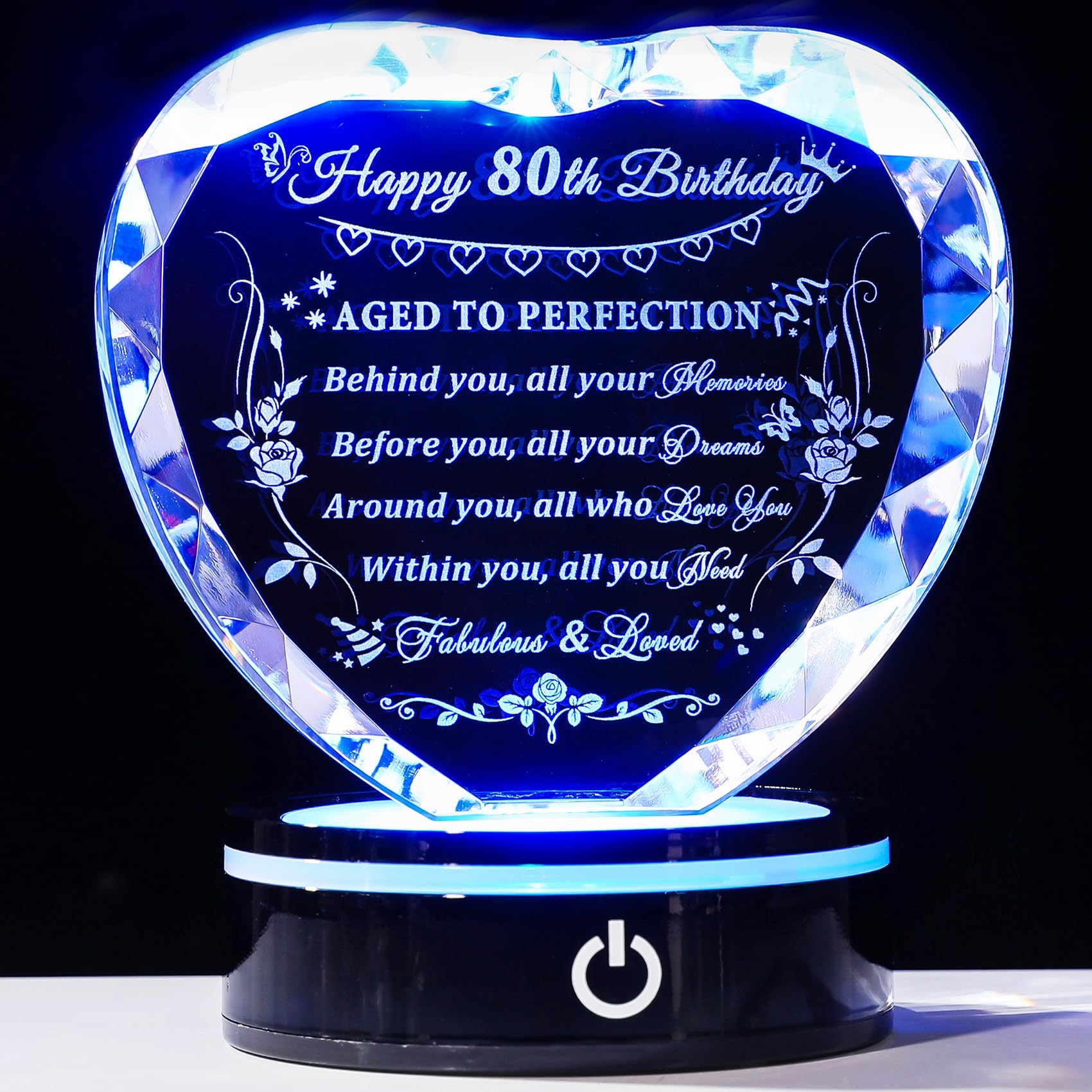 YWHL 80th Birthday Gifts for Women Men Born in 1943, Crystal Heart with Colorful