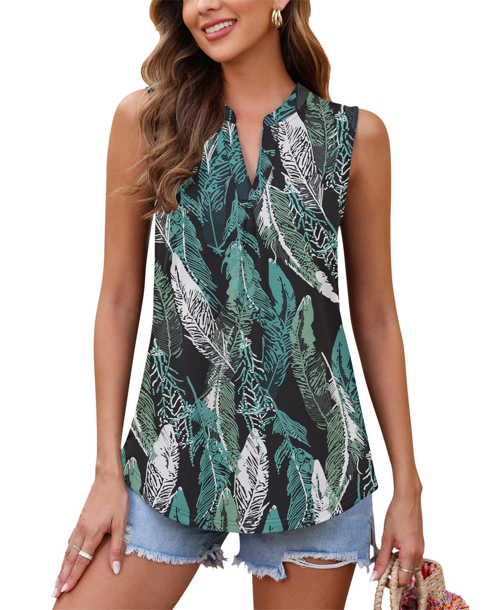 WNEEDU Womens Summer V Neck Tank Top Pleated Dressy Shirts 2026