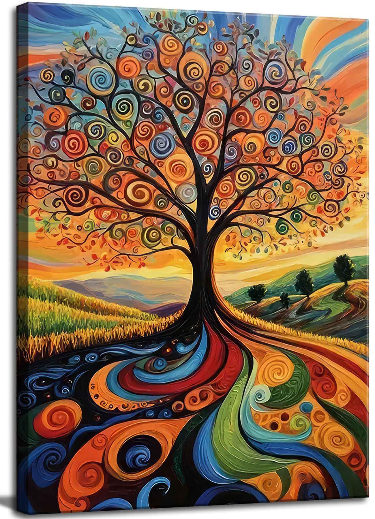 Abstract Tree of Life Canvas Wall Art Colorful Graffiti Tree Decor painting Pict