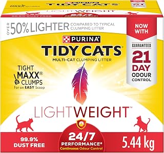 Tidy Cats 24/7 Performance Cat Litter, LightWeight Multi-Cat - 5.44 kg Box | Kitty litter with 24/7 odour control, prevents ammonia for 21 days, clumping litter, 99.9% dust free, easy to carry & pour