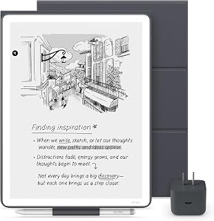 Amazon Kindle Scribe Essentials Bundle - Amazon Kindle Scribe (32GB) , Premium Pen, Plant-Based Leather Folio Cover-Graphite &amp; Power Adapter