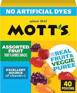 Mott's Assorted Fruit Snacks Family Pack, Gluten Free Gummies, Made with Fruit & Veggie Juice, Good Source of Vitamin C, Gelatin Free, 40 Count Individual Pouches, 32 oz