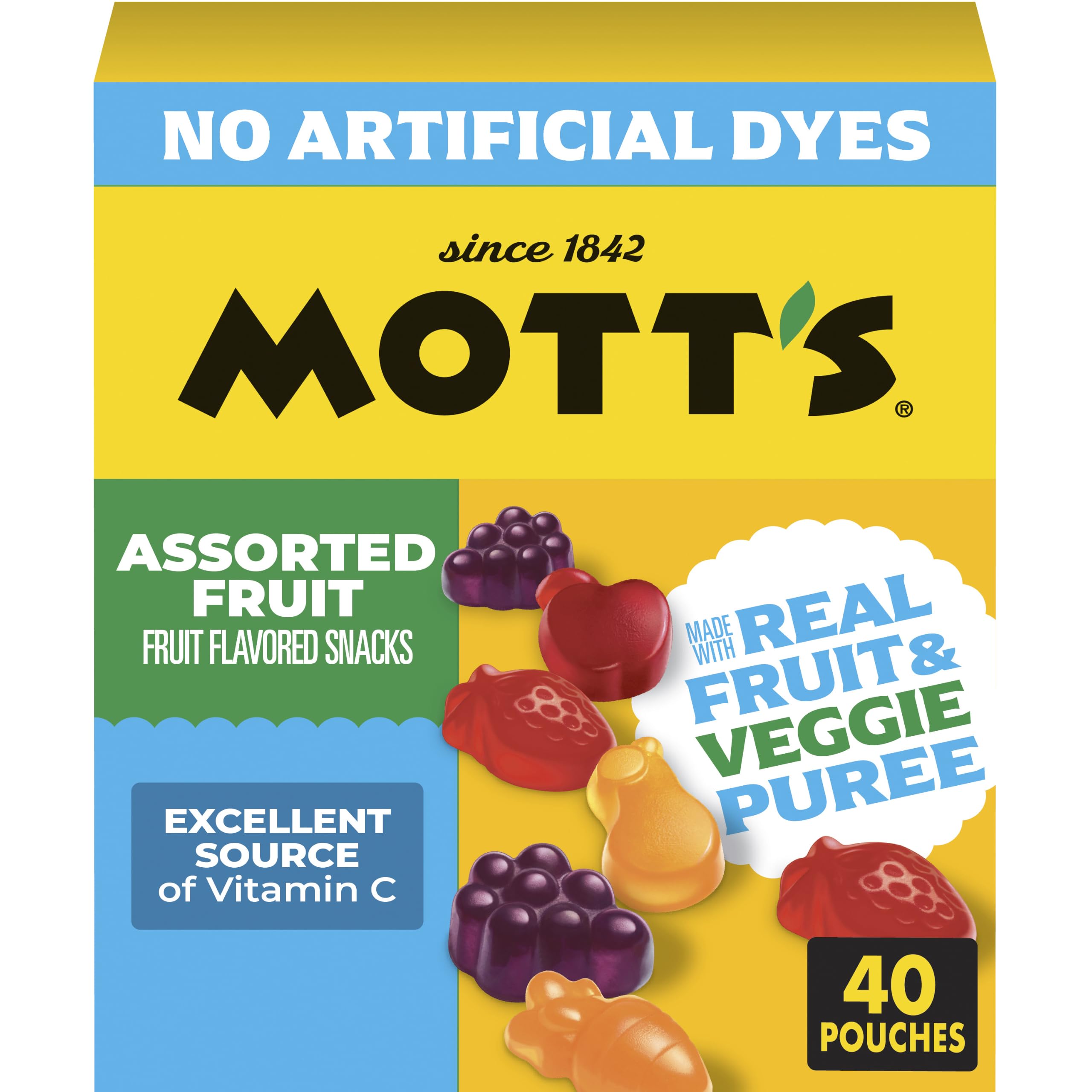Mott's Assorted Fruit Snacks Family Pack, Gluten Free Gummies, Made with Fruit &