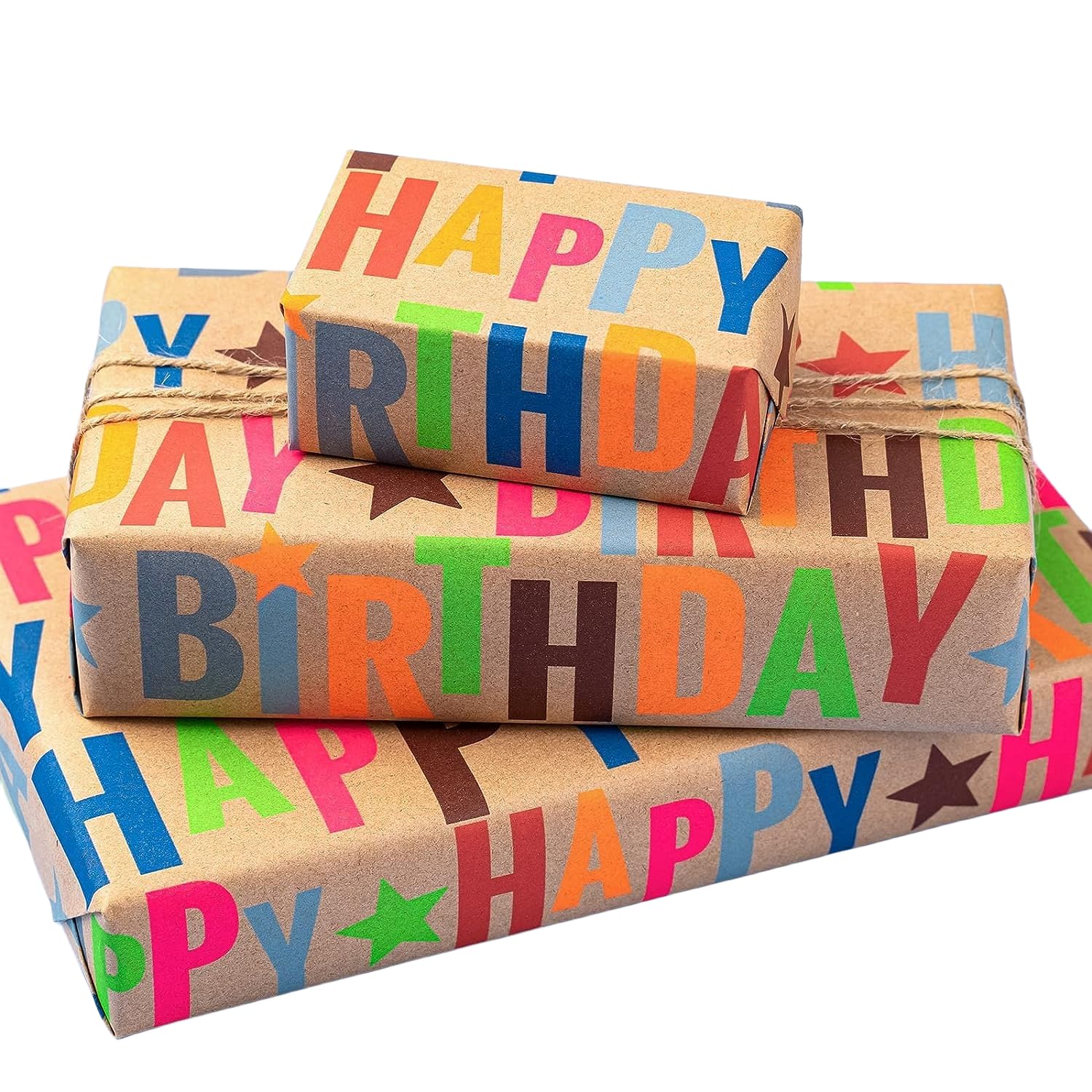 BIOBROWN Kraft Birthday Wrapping Paper Colorful Text Happy Birthday Design | 17 
