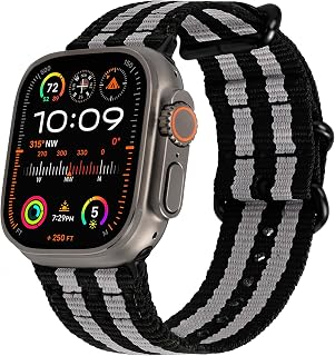 Carterjett EXTRA LARGE Hiking Trail Nylon Band - Compatible with Apple Watch 49mm 46mm 45mm 44mm for Men Women, XL for Big Wrists, Xtra Long, Soft Braided Sturdy Weave Sport Strap for iWatch Ultra 4/3/2/1, iWatch SE 3/2/1, All Series & Models (Sterling Stripe, XL)