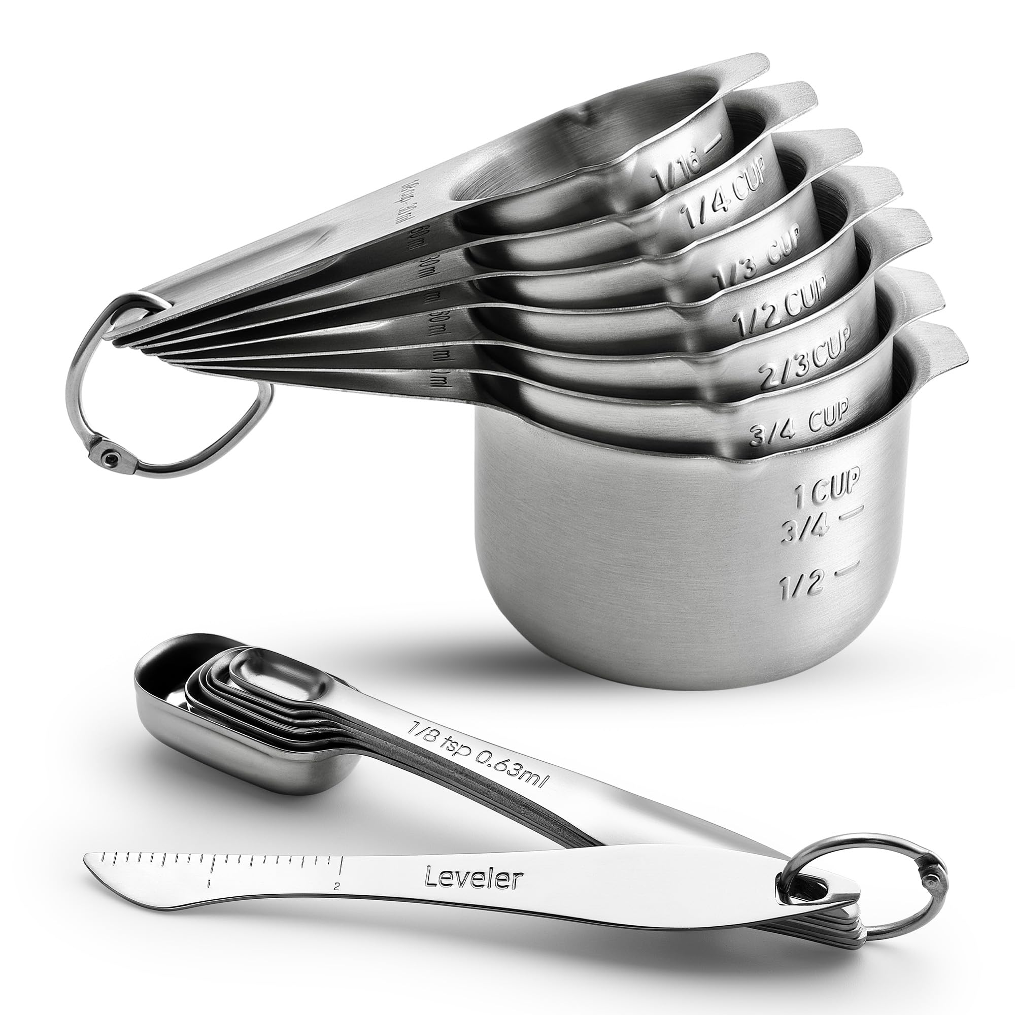 Spring Chef Stainless Steel Measuring Cups and Spoons Set of 14 w/Leveler | Nest