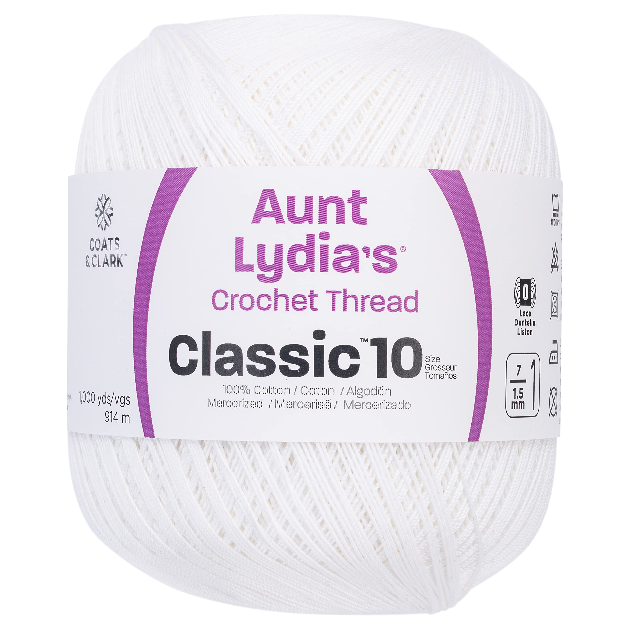 Aunt Lydia Value Crochet Cotton, White - 151.0201 | 100% Mercerized Cotton 3-Ply