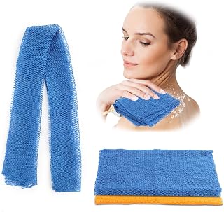Knotted African Net Sponge, Stretchable African Exfoliating Net with Knots, African Wash Cloth Body Shower Scrubber Nylon Back Scrubber Bath Sponge, Stretch Length to 170cm(Blue+Orange)