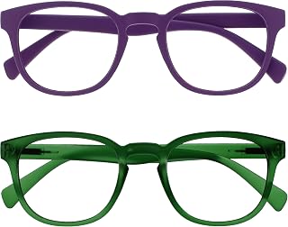 OPULIZE Pop Pack 2 Retro Round Smooth Matte Purple Green Men Women Reading Glasses Hinges Spring RR2-56+3.50