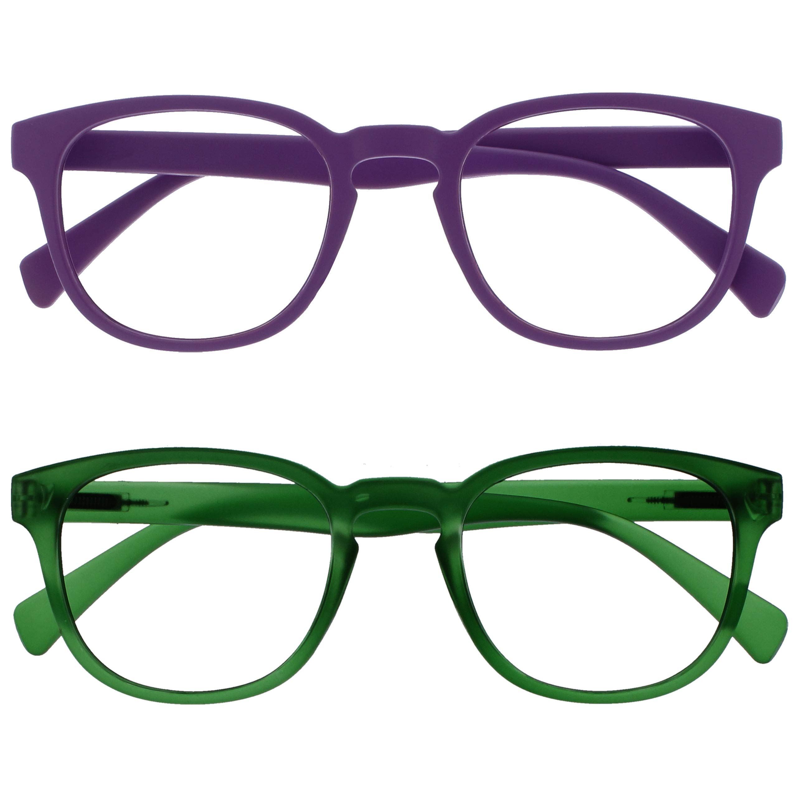 OPULIZE Pop Pack 2 Retro Round Smooth Matte Purple Green Men Women Reading Glass