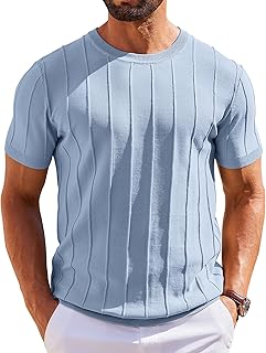 Coofandy Men's T-Shirts Short Sleeve Knit Sweater Shirt Casual Crew Neck Ribbed Pullover tees