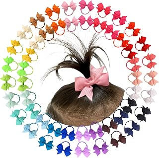 CÉLLOT Baby Hair Ties with Bows,50pc 2 inch Baby Hair Bow Ponytail Holders | Durable Rubber Hair Bands | Toddlers Ponytail Holder Hair Accessories | Small Hair Ties | 25 Colors in Pairs