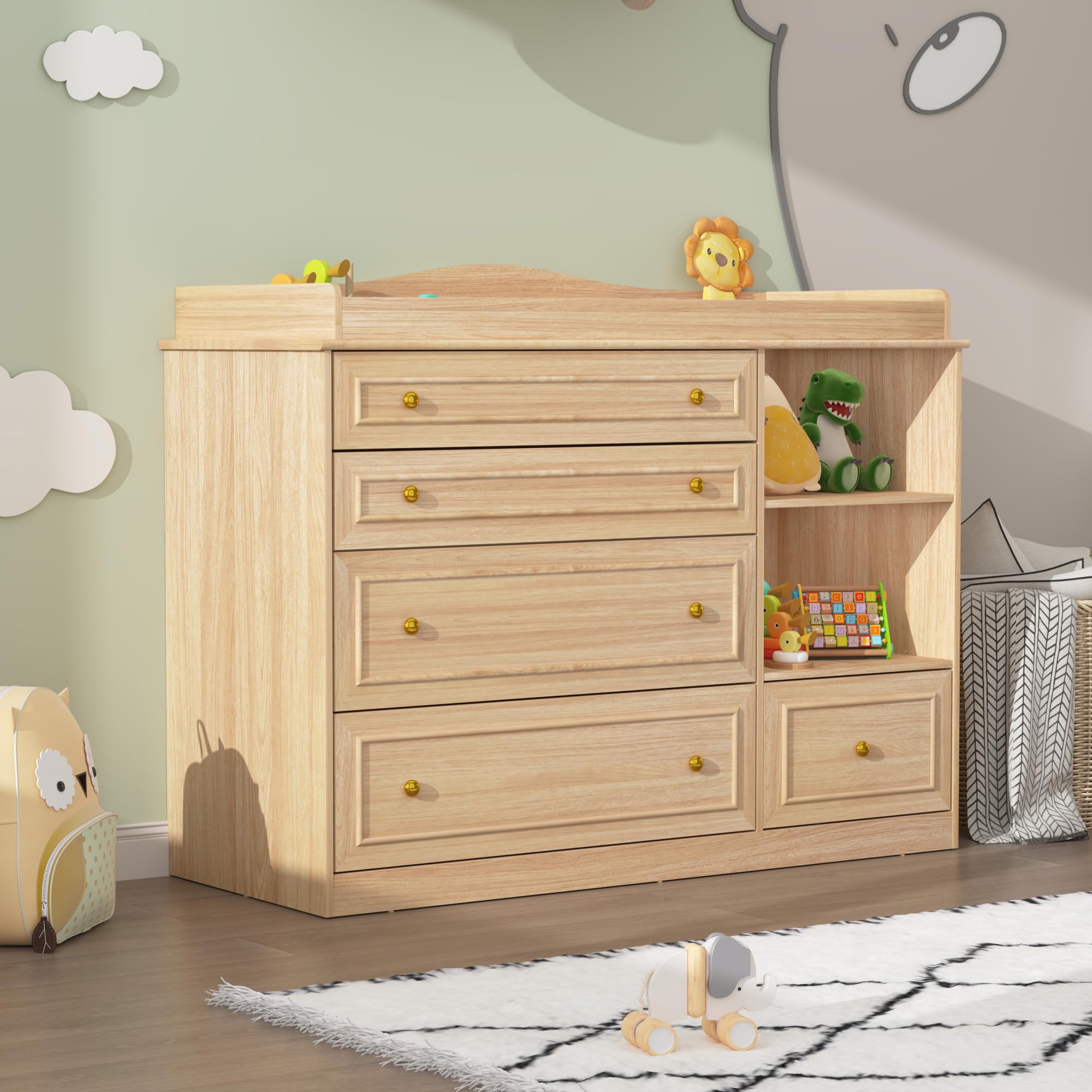 St.Mandyu Wood Changing Table Dresser, Baby Nursery Dresser, Baby Diaper Changin