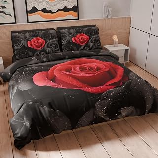 PETTI Artigiani Italiani - Single Duvet Cover Set 150 x 200 cm (1 Pillowcase 50 x 80 cm Included) Soft Microfibre Duvet Cover Set with Digital Print - Made in Italy - Black Roses