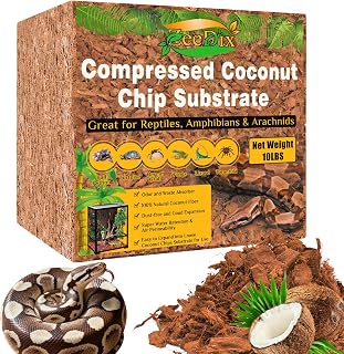 ZeeDix 10LBS Coconut Husk Chip Substrate for Reptiles, 72QT Coco Husk Chips | Organic Coco Coir Chips for Snake Habitat, Reptile Bedding for Ball Python, Tortoises, Geckos, Lizards Terrarium Tanks