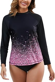 Halcurt Women's Long Sleeve Rash Guard Swim Shirt UPF50+ Sun Protection Swimsuit Top