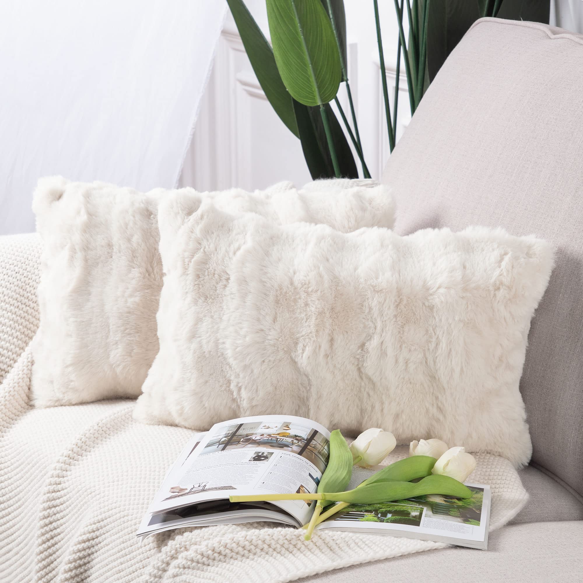 Madizz Set of 2 Soft Plush Short Wool Velvet Decorative Cushion Covers Luxury St