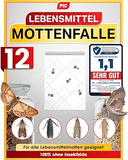 PIC Food Moth Trap, Pack of 12 Strong Pheromone Traps Against Moths | Odourless and insecticide-free, effective against dried fruit and flour moths for up to 12 weeks, ideal for kitchen and