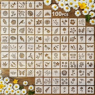 Fainne 100 Pcs 2 Inch Small Stencils for Painting, Flower, Plants | Reusable Craft Stencils, DIY Scrapbook, Wood Wall Fabric Rock Chalkboard Sign Painting, Home Art Decor Projects