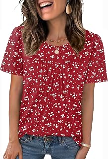 WIHOLL Top estivo da donna T-shirt a maniche corte alla moda a pieghe girocollo magliette camicette eleganti abiti casual abbigliamento alla moda