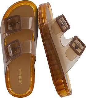 CUSHIONAIRE Pool Slides for Women Waterproof Double Buckle Adjustable Slip On Women Sandals for Beach Shower Casual Wear