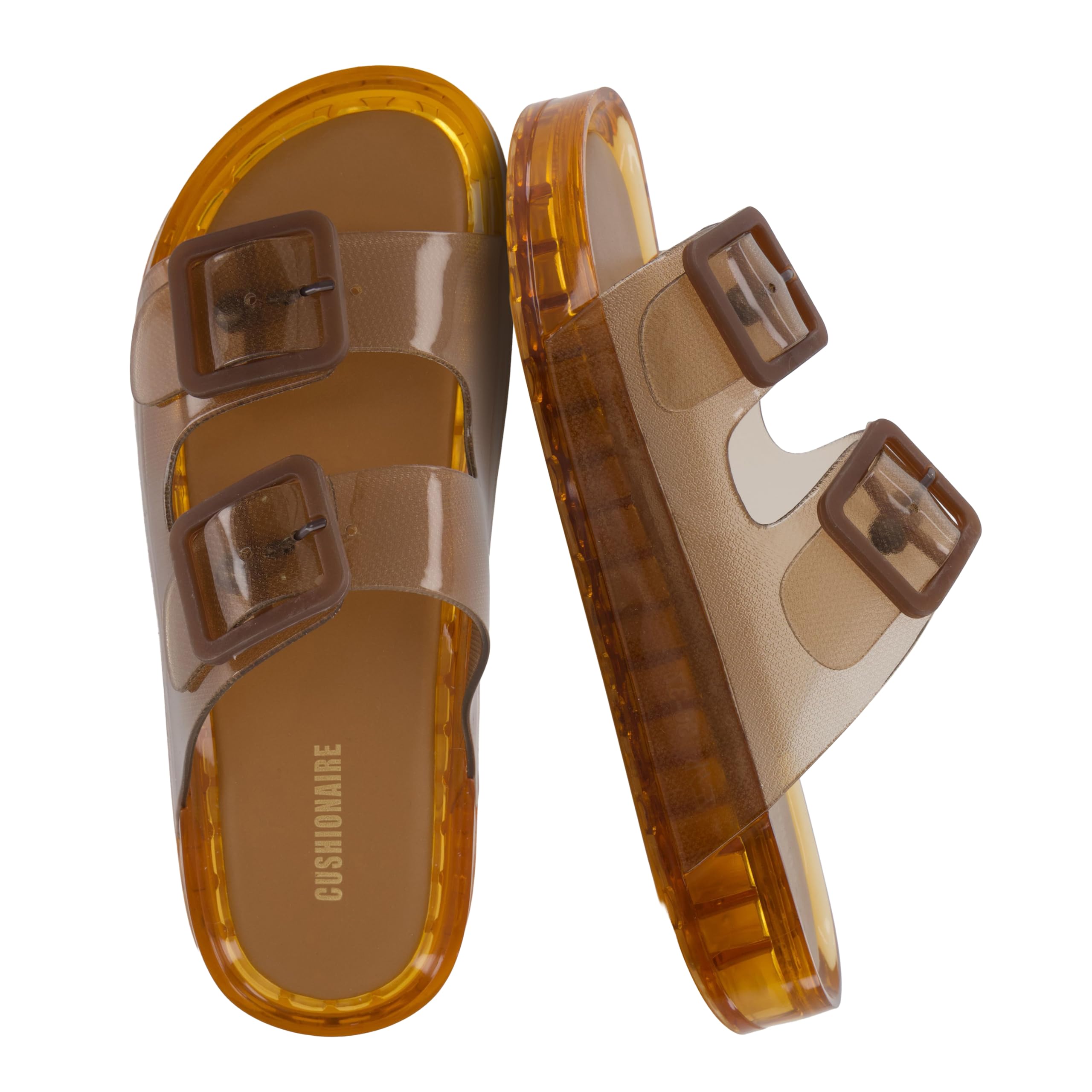 CUSHIONAIRE Pool Slides for Women Waterproof Double Buckle Adjustable Slip On Wo