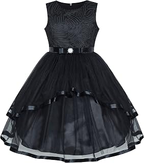 Sunny Fashion Flower Girls Dress Blue Belted Wedding Party Bridesmaid Size 4-12