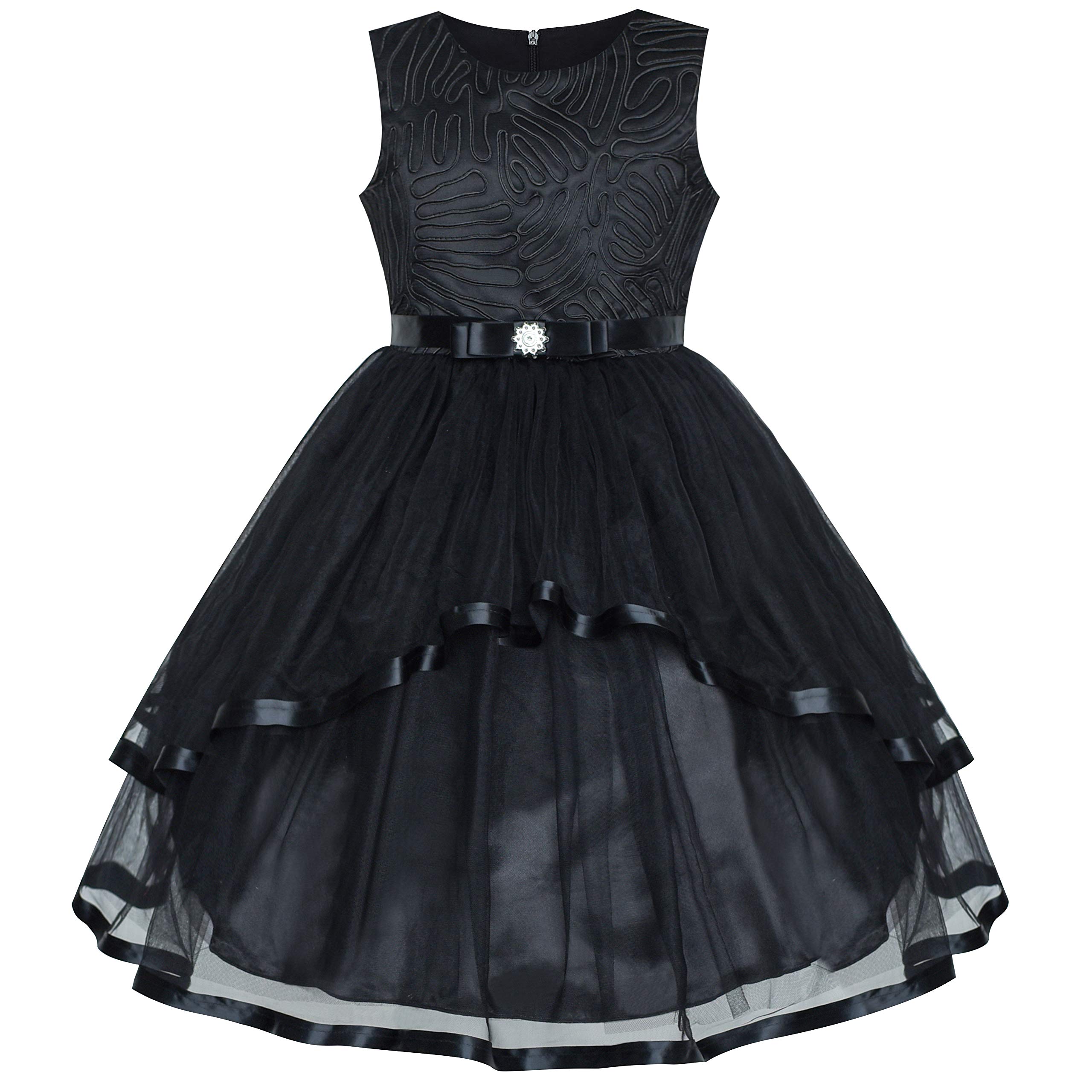 Sunny Fashion Flower Girls Dress Blue Belted Wedding Party Bridesmaid Size 4-12