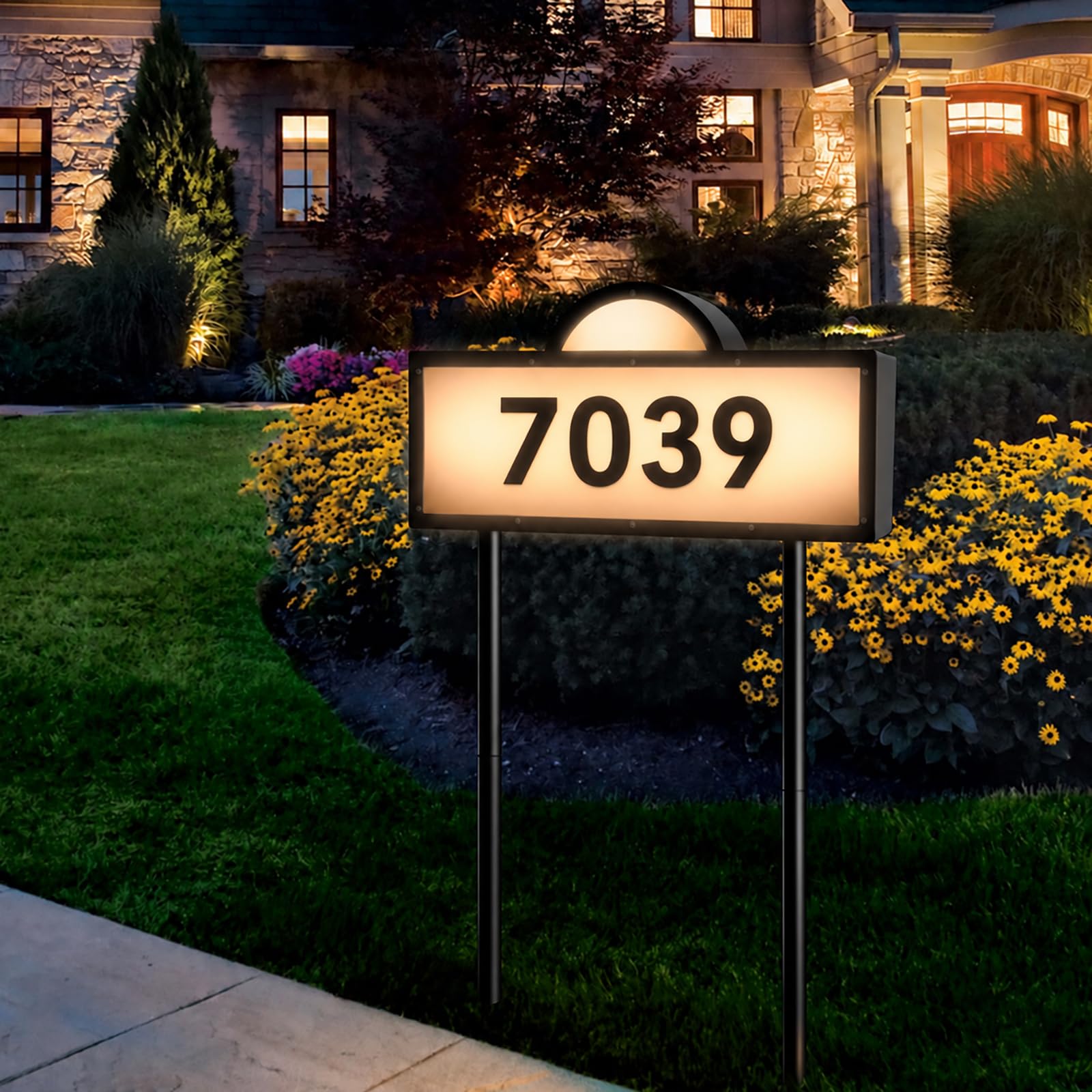 Solar Address Sign with Warm/Cold White, Solar Address Signs for Yard | IP65 Wat