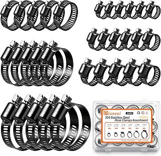 Dianrui 32 PCS Black Hose Clamps Assortment Kit 1/4"–2" (6-51mm) Hose Clamps Stainless Steel 304 Worm Gear Fuel Line Hose Clamp for pipe, Fuel Line, Plumbing, Intercooler, Tube, Automotive and Marine