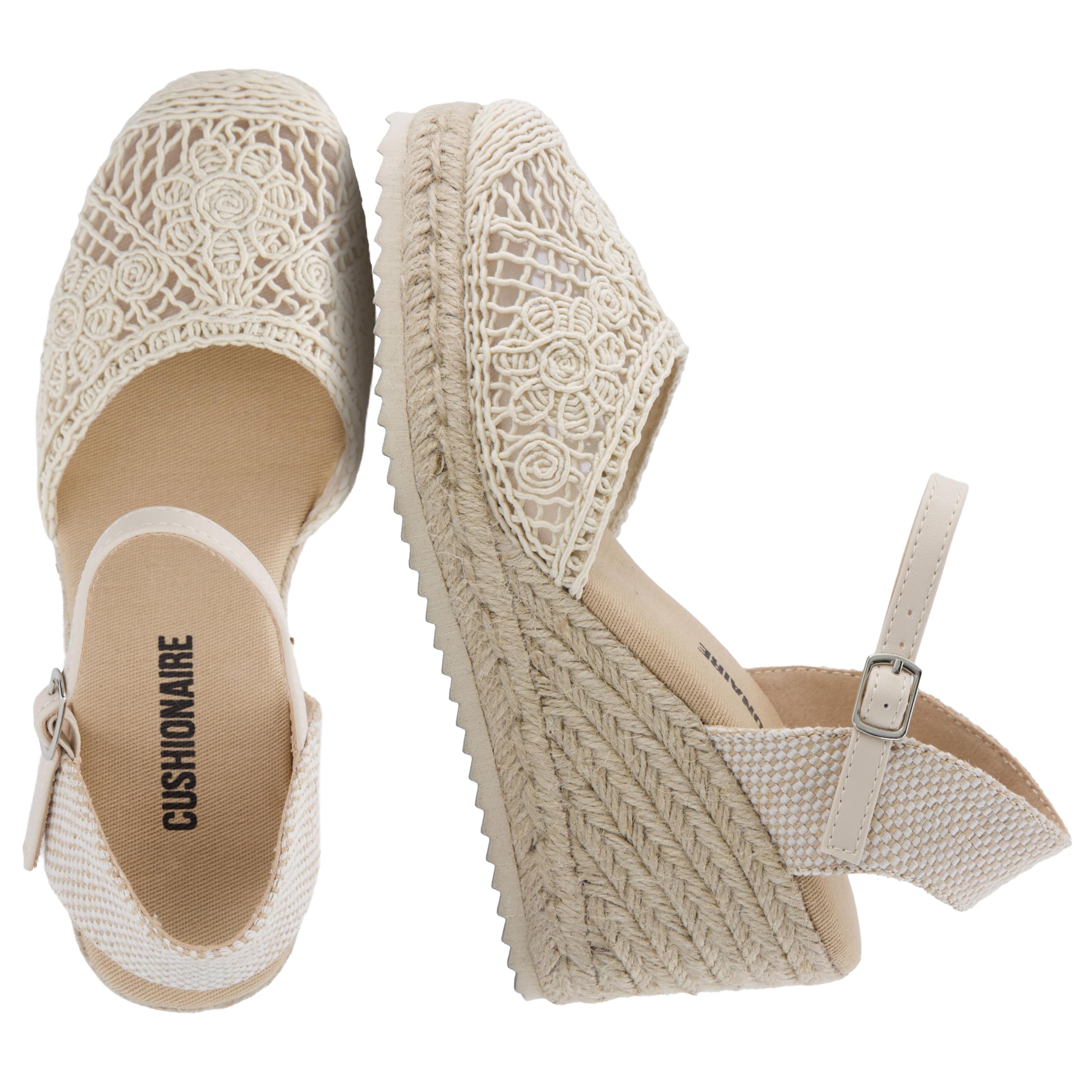 CUSHIONAIRE Flora Women's Platform Espadrilles Elegant Closed Wedge Sandals Ankl