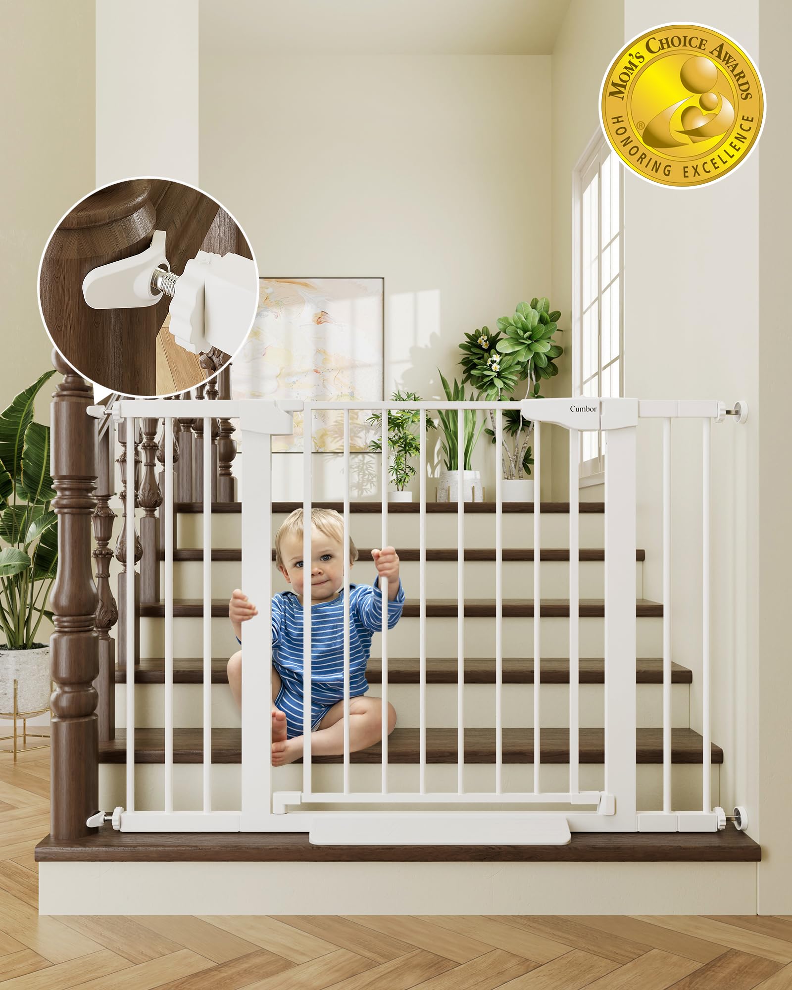 Cumbor 30-46" Baby Gate for Stairs, Auto Close Dog Gate for Doorways White | Tod