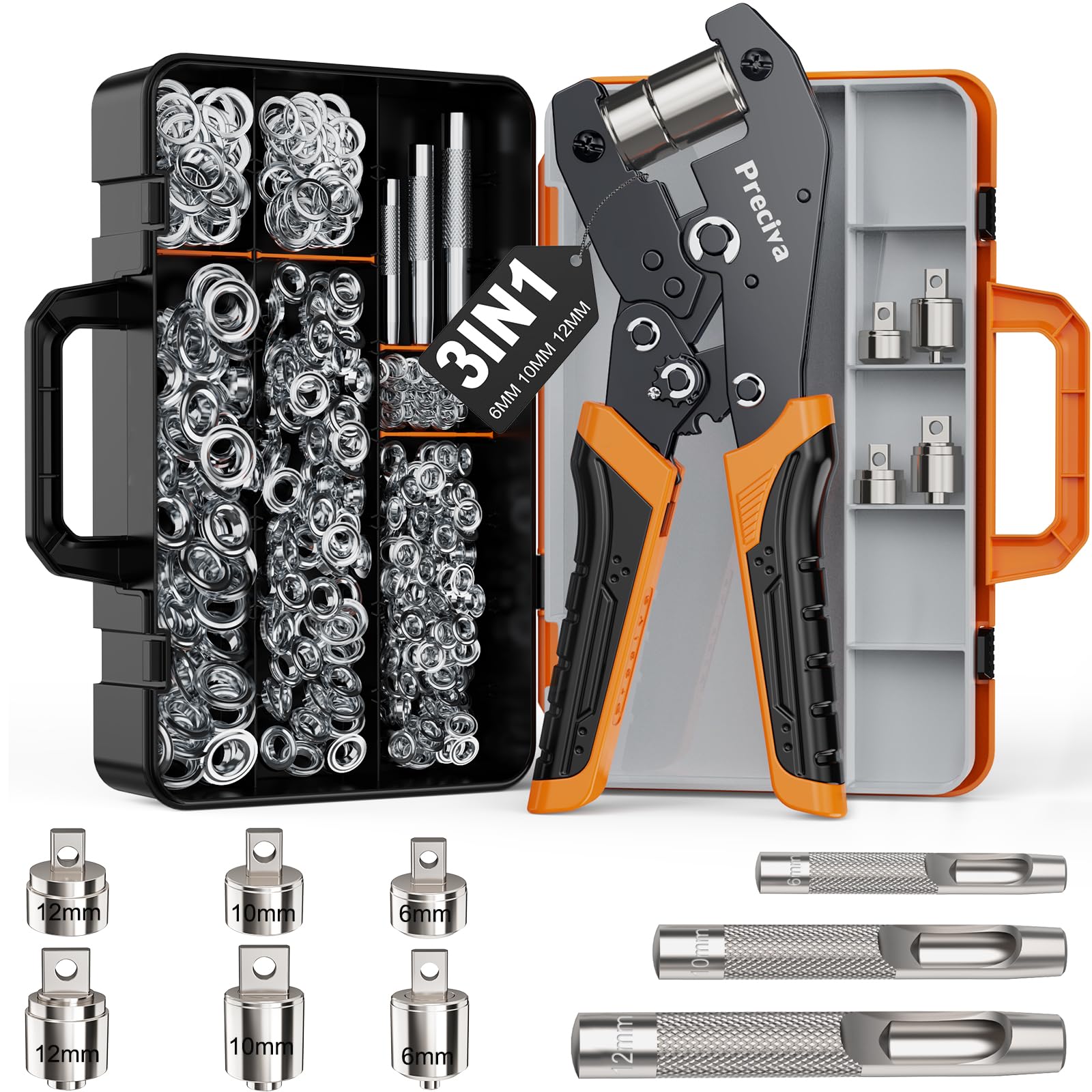 Preciva 3-Size Grommet Tool Kit - 1/2" 1/4" 3/8" Hole Punch & Eyelet Setting Too
