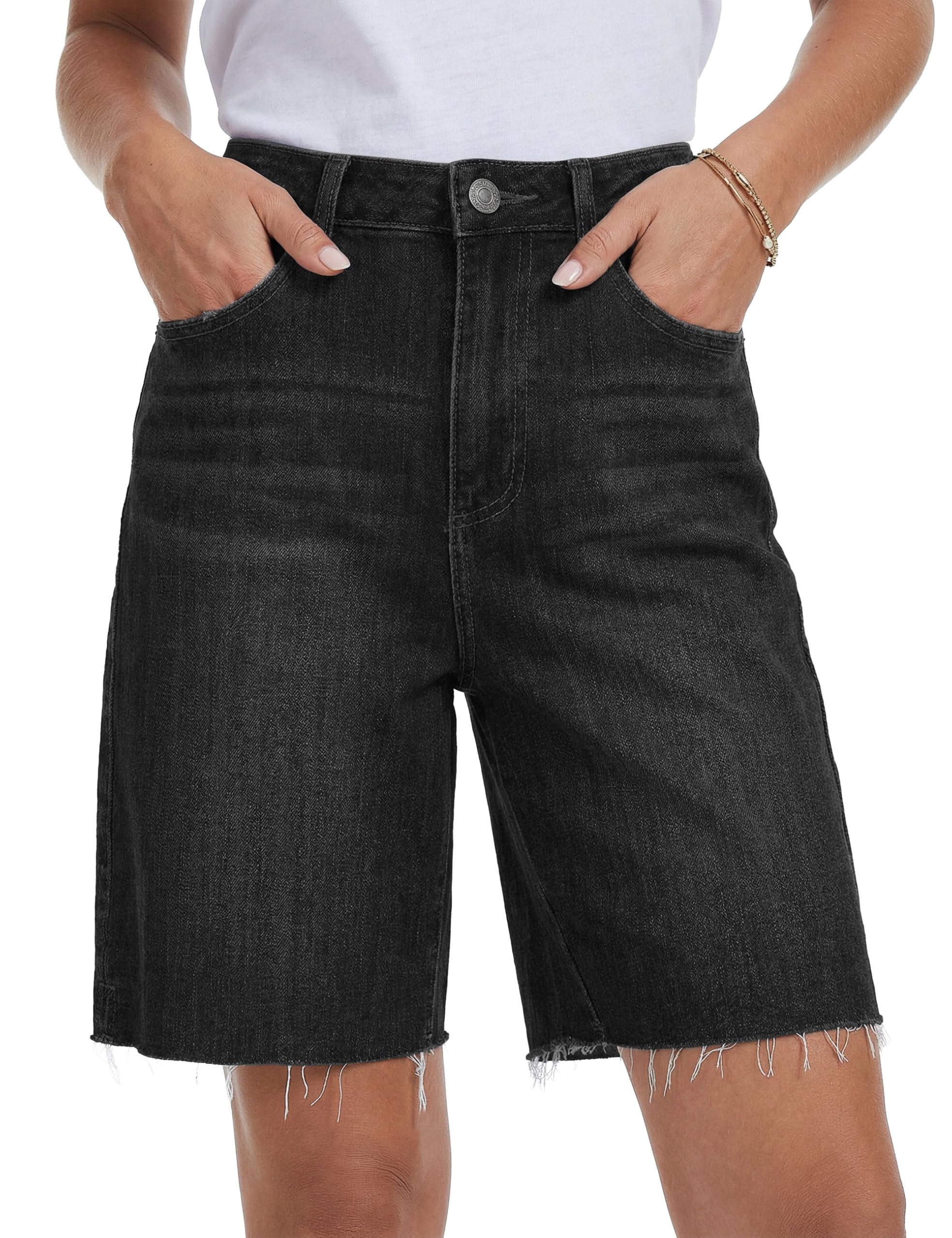 YUCOLEN Jean Shorts Womens High Waist Knee Length Stretchy Y2k Denim Shorts
