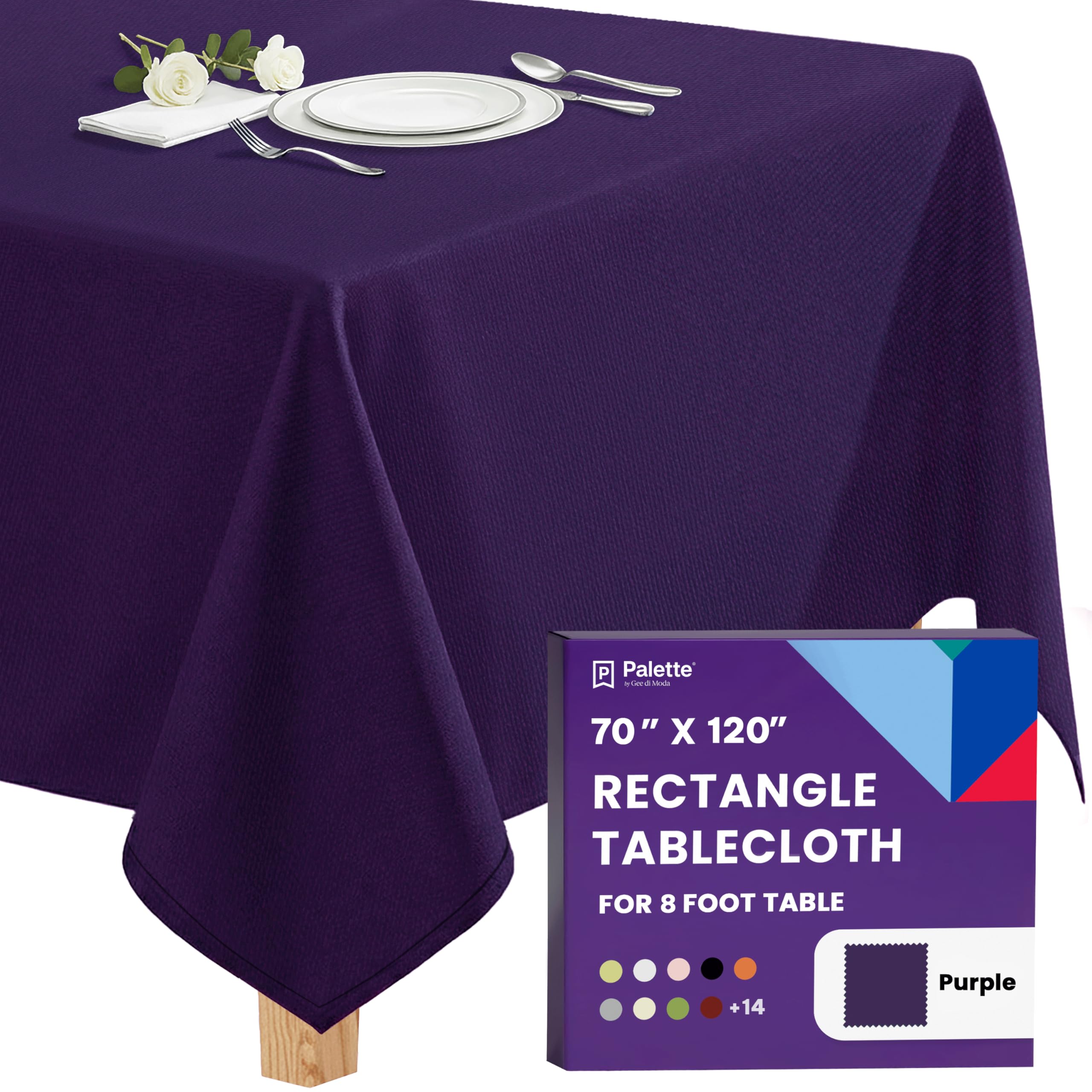 Gee Di Moda Rectangle Tablecloth - 70 x 120 Inch Purple Table Cloth for 6 or 8 F