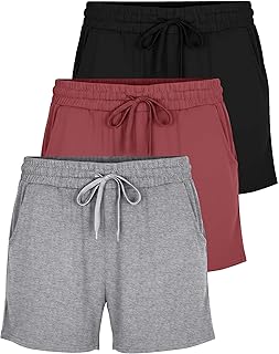 3 Pack Women's Lounge Shorts Athletic Running Workout Gym Hiking Pockets