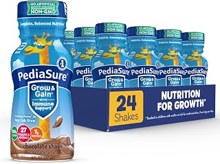 PediaSure Grow & Gain Kids Nutrition Shake, 7g Protein, Chocolate, 24 Pack | Great-tasting nutritional shake with immune support for kids, 27 vitamins & minerals, non-GMO & gluten-free, 8-fl-oz bottles