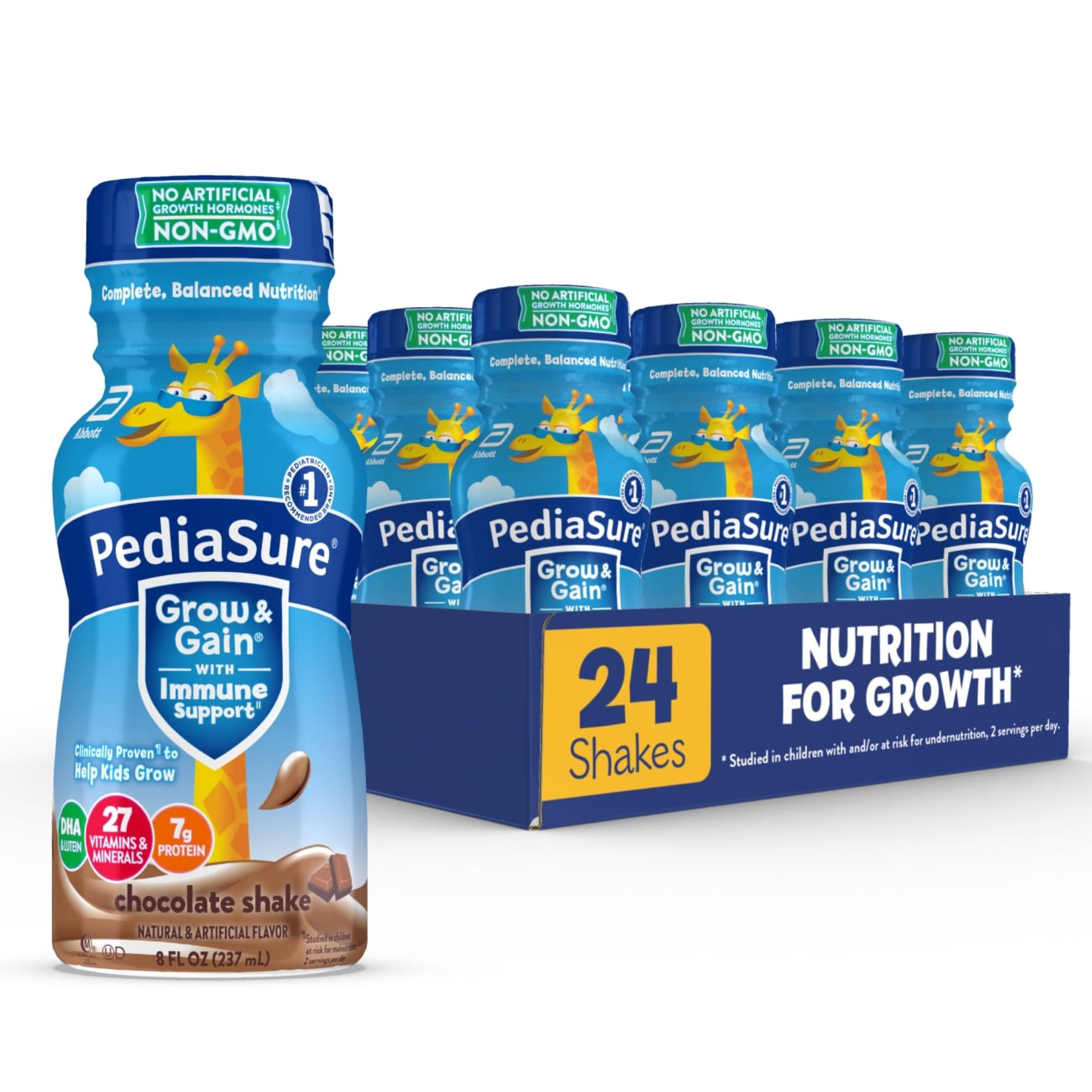 PediaSure Grow & Gain Kids Nutrition Shake, 7g Protein, Chocolate, 24 Pack | Gre