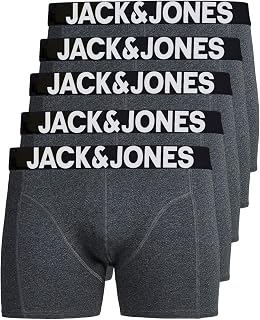 JACK & JONES 12204864 Men's Underpants, 5 Pairs of Boxer Shorts, White, Black, Blue, Grey Trunks