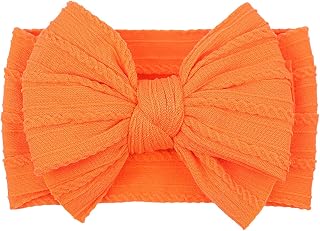 LemonSpace Handmade Baby Girls Headbands with Bows for Newborn Kids Orange | Nylon Soft Stretchy Hair Bands Hair Accessories for Newborn Baby Girls Infant Toddlers Kids Fall Orange