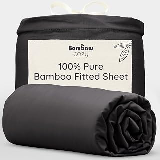 Bambaw Bamboo Fitted Sheet 160x200 cm, Deep Pocket 35cm, Anti Dust Mite Bedding, Bedsheet Bamboo Fibre, Allergy Friendly Cooling Sheets for Night Sweats, Super Soft Bedding Sheets 160x200 cm (Black)