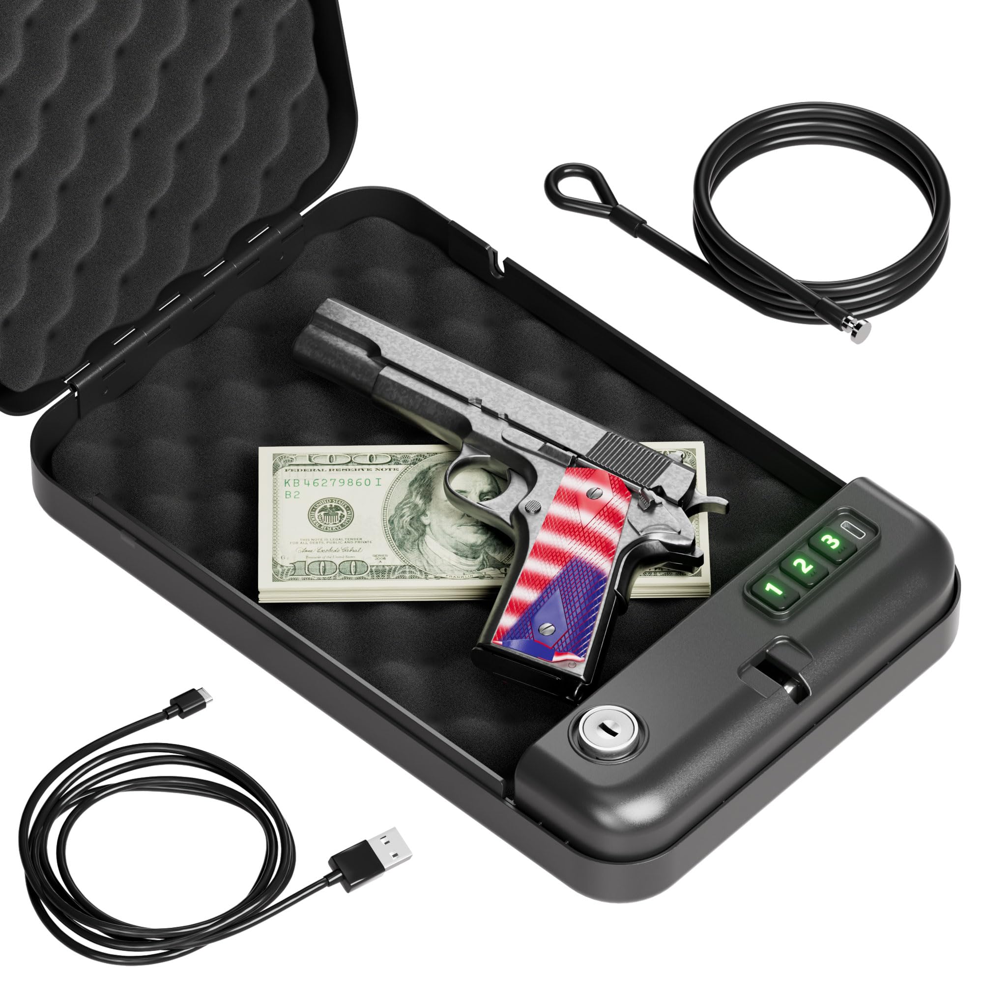 Grimtron Portable Electronic Car Gun Safe for Handgun with Security Cable | Smal