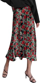 Zeagoo High Waisted Satin Zipper Midi Skirt