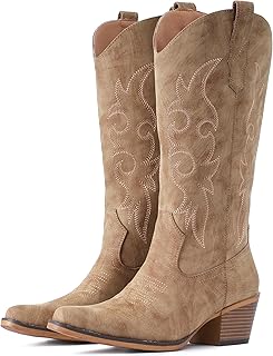 IUV Cowboy Boots For Women Western Cowgirl Classic Mid Calf Snip Toe Boot